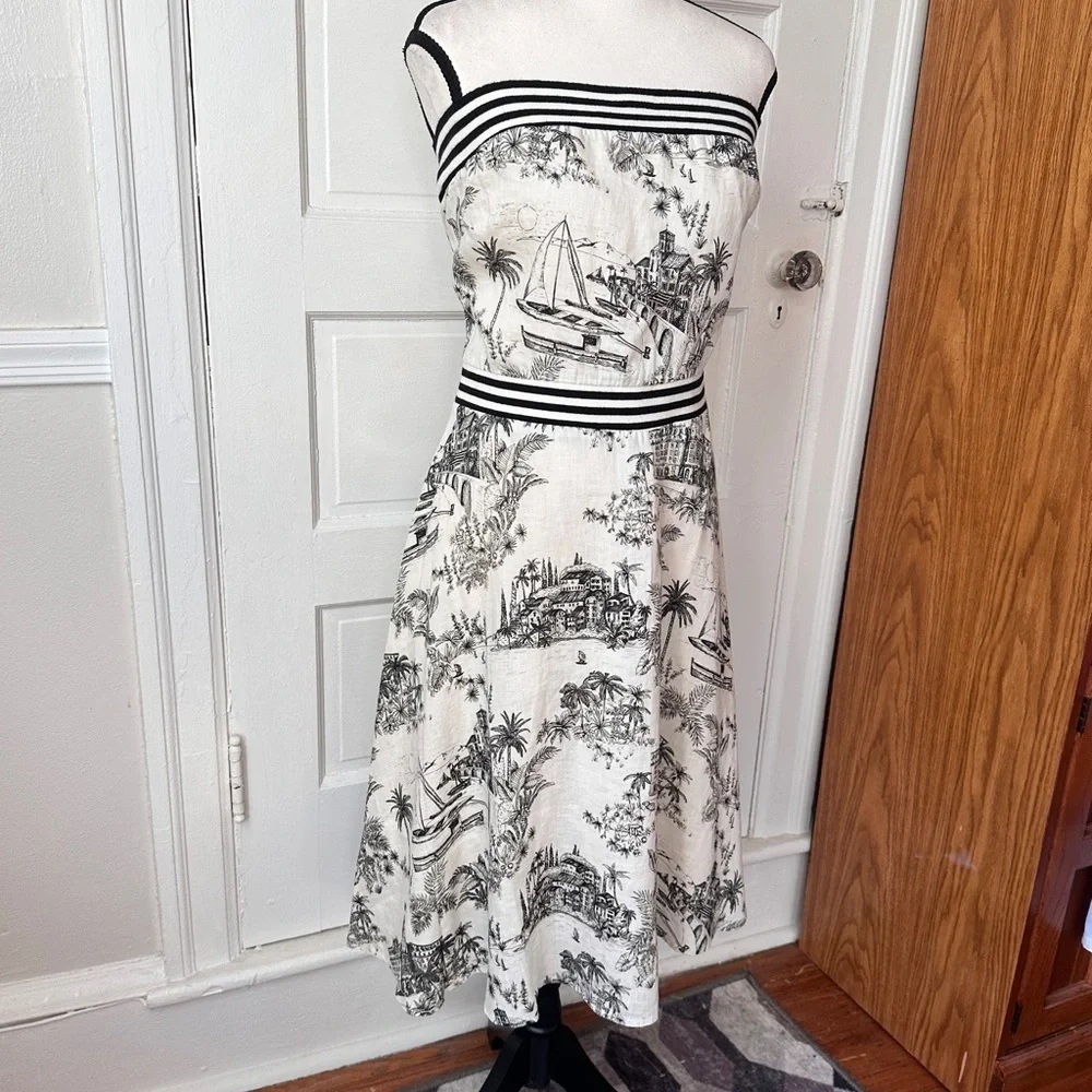 Tommy Bahama NWT Linen‎ Marceau Toile Strapless Dress Preppy Summer Sz Medium